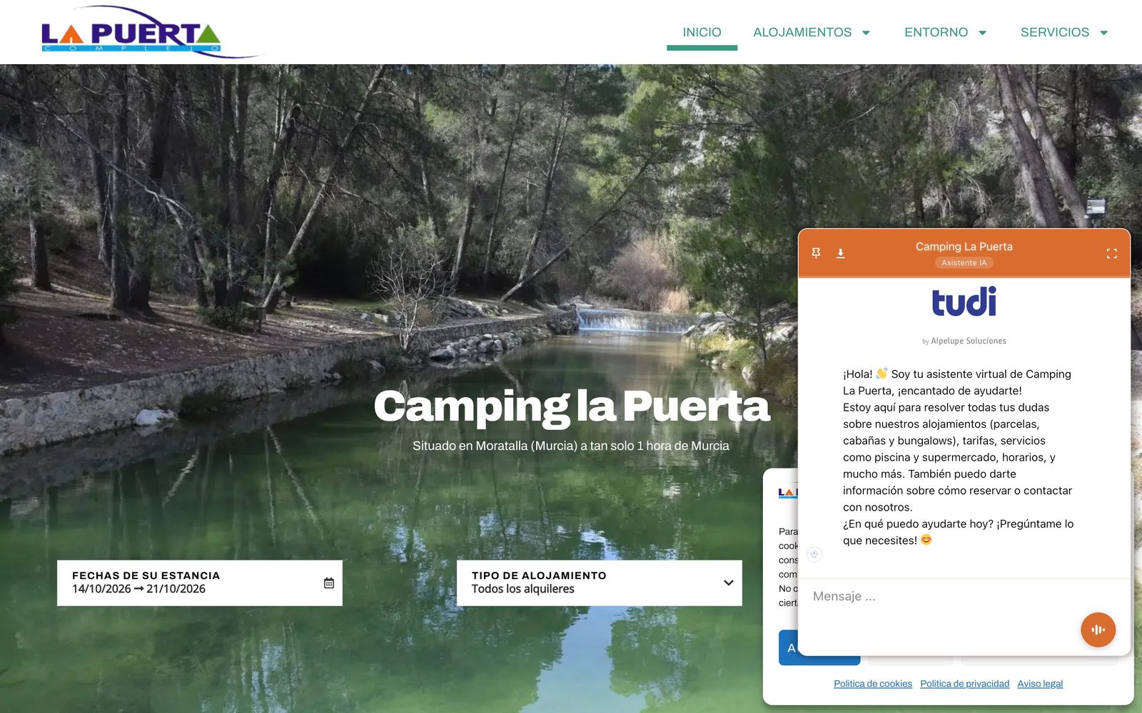 Widget de TUDI en la web de Camping La Puerta